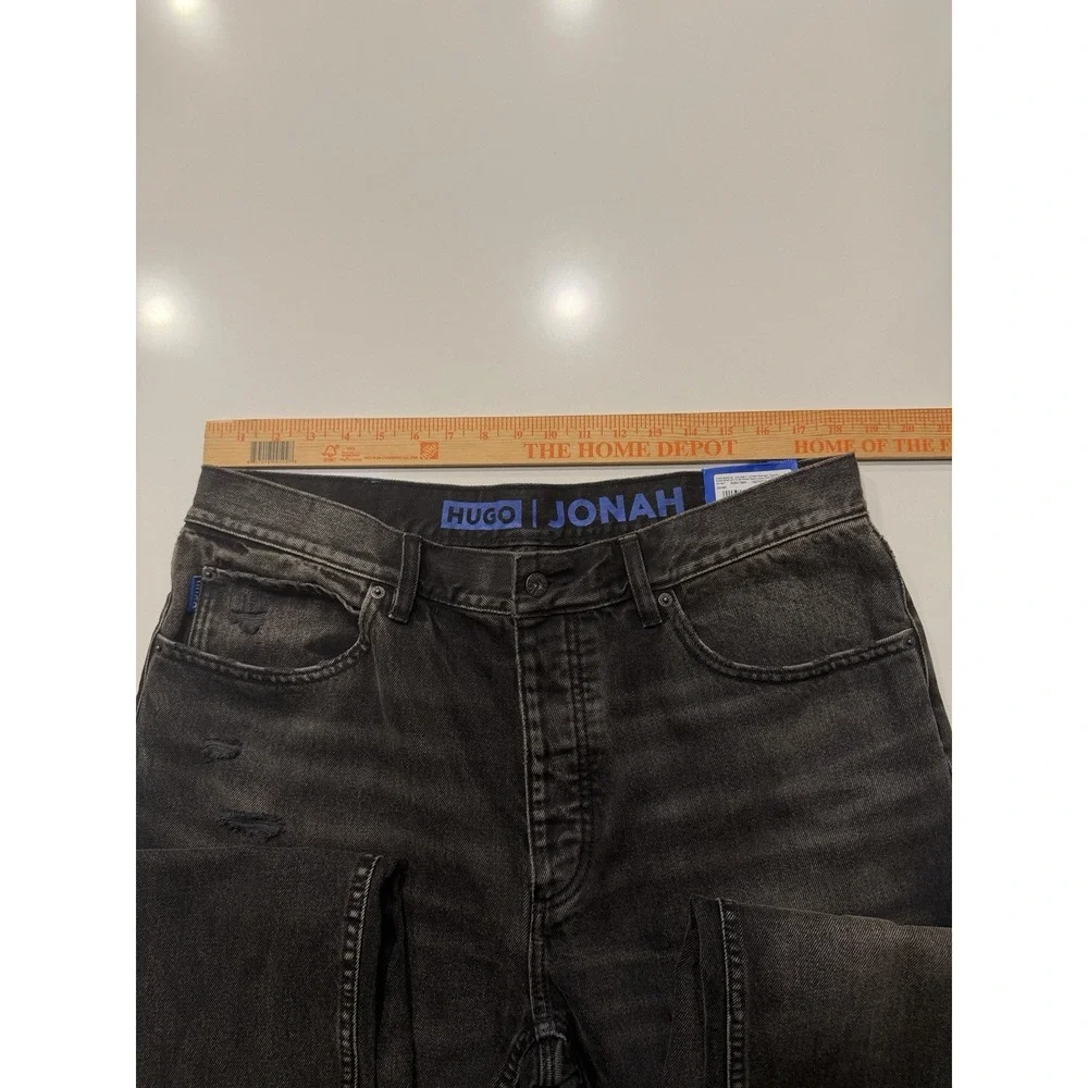 Hugo Boss Jonah Straight Fit Jeans Dark Grey Distressed Denim 50541593 36x32 NWT